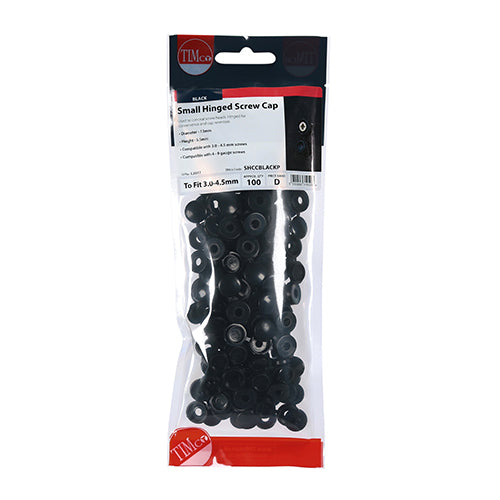 Hinged Screw Caps Small, Black, To fit 3.0 to 4.5 Screw. Bag of 100